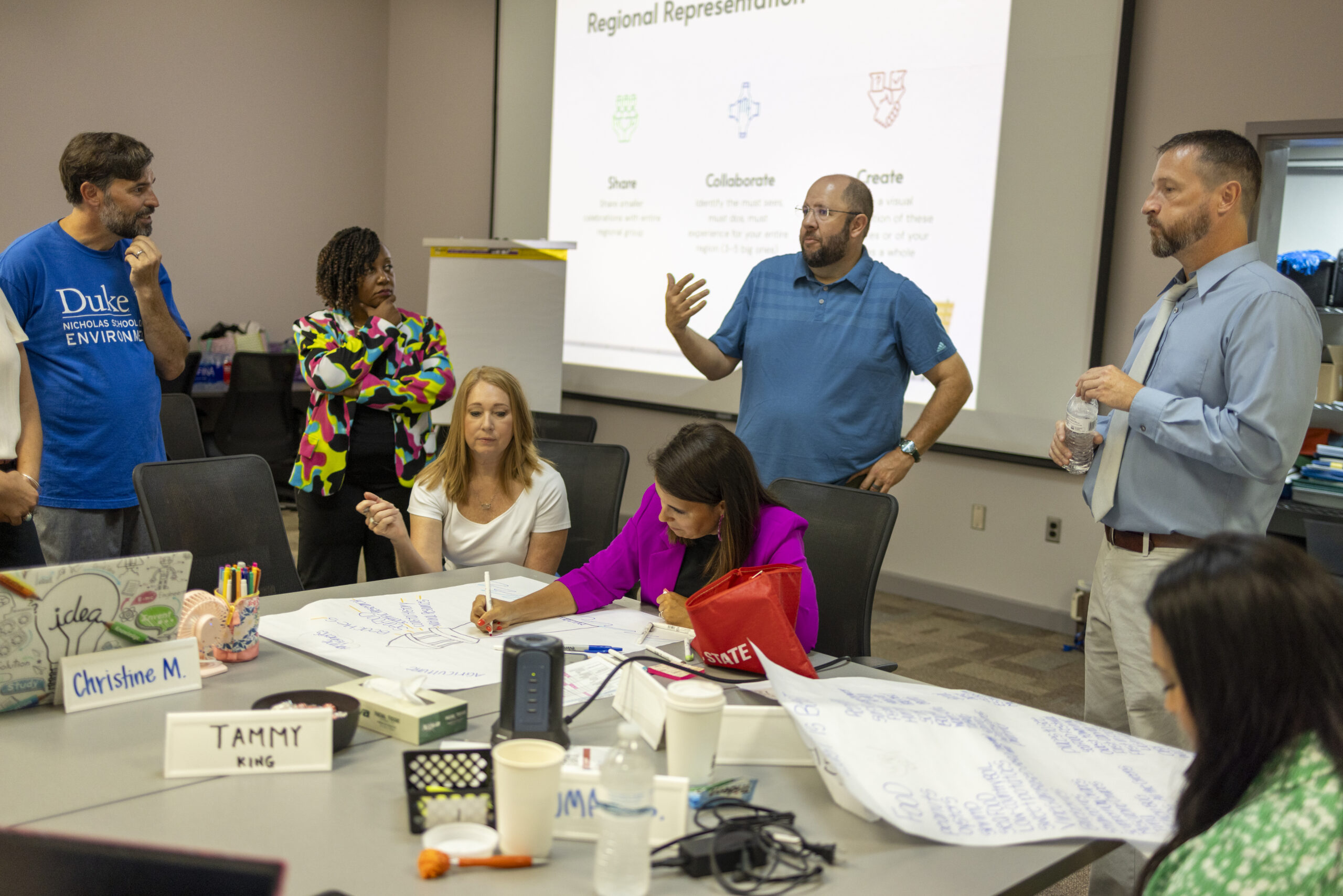 Teachers participate in professional development.